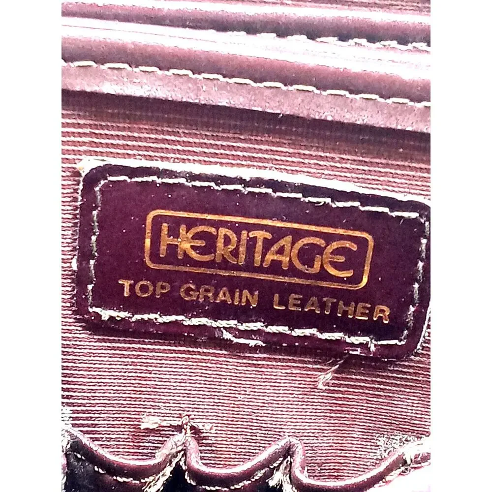 VTG Leather Briefcase Heritage Top Grain Burgandy Handles & Shoulder Strap